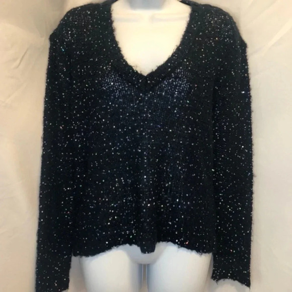 RD Style Mesh Back Sequin V Neck Sweater S - Picture 2 of 12